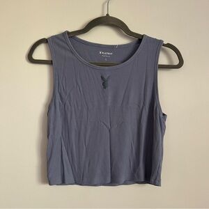 PLAYBOY by PacSun Baby Blue Cropped Tank Top Y2K Logo Graphic Tee-Size Large